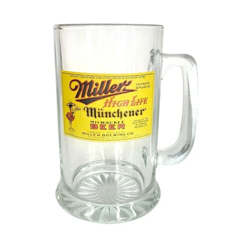 High Life Miller Munchener Milwaukee Heavy Bottom 12 Oz Vintage Beer Glass Stein